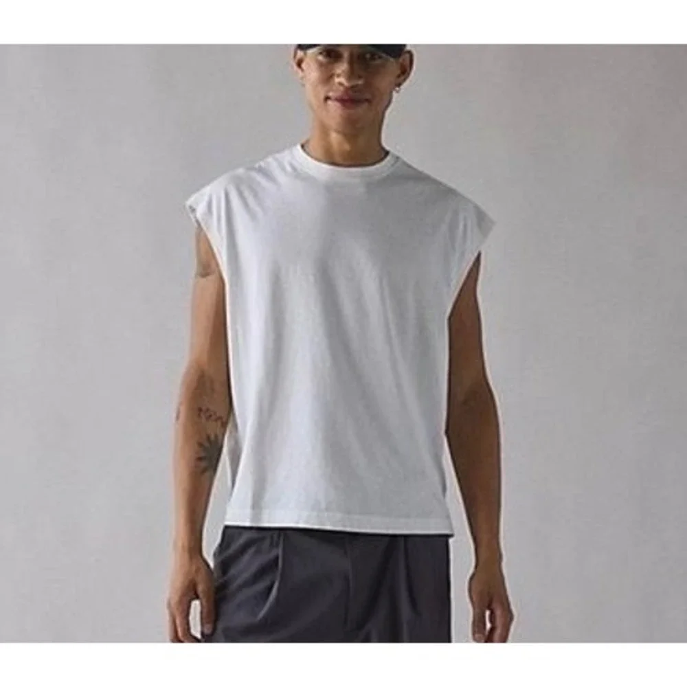 Standard Cloth White Cotton Muscle Tee Sleeveless T-Shirt
